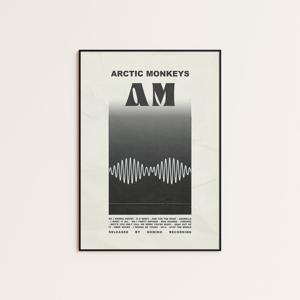 Arctic Monkeys AM newspaper poster — black frame display