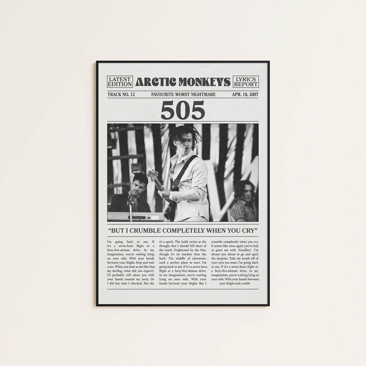Arctic Monkeys 505 newspaper poster, Guitar — black frame display