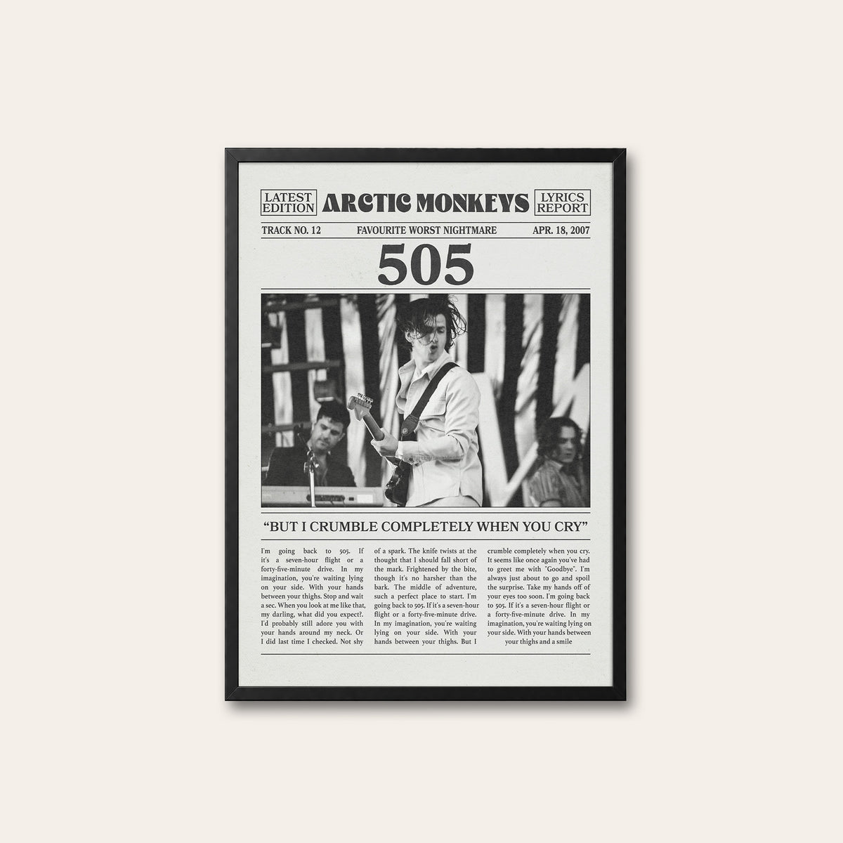 Arctic Monkeys 505 newspaper poster, Guitar — black frame