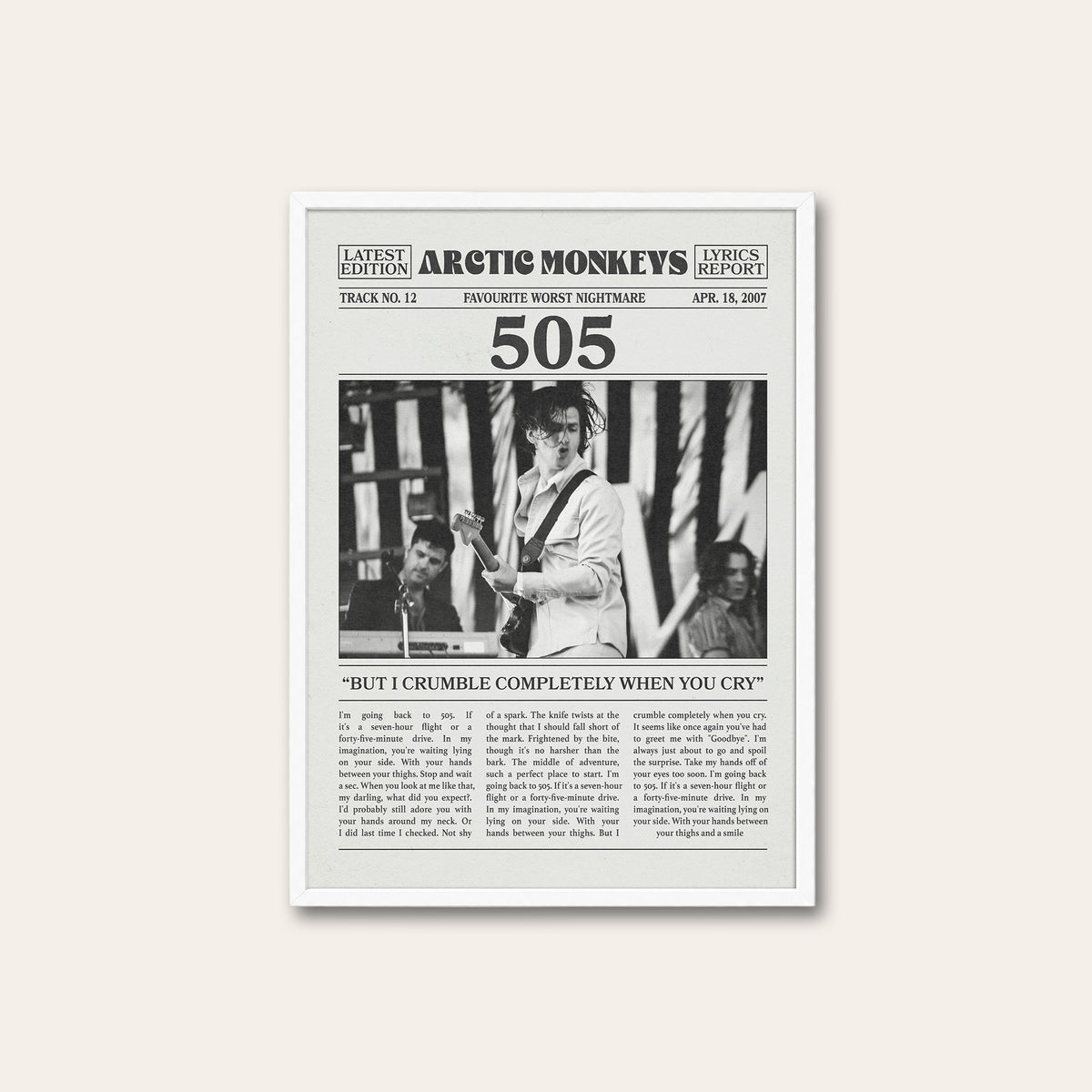 Arctic Monkeys 505 newspaper poster, Guitar — white frame