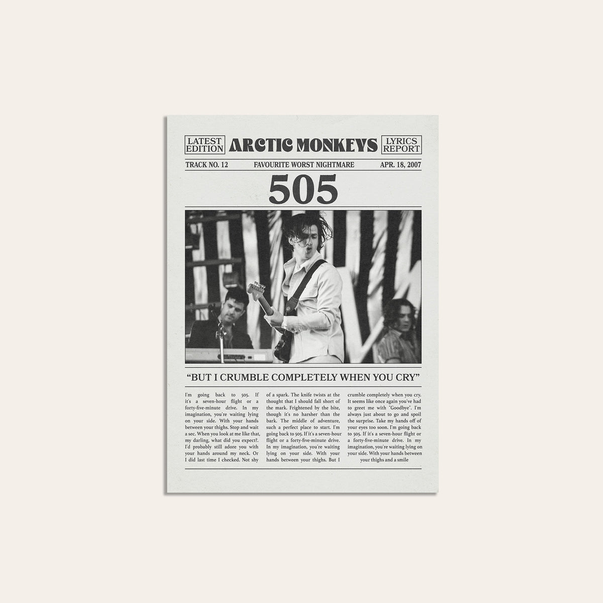 Arctic Monkeys 505 newspaper poster, Guitar — unframed print