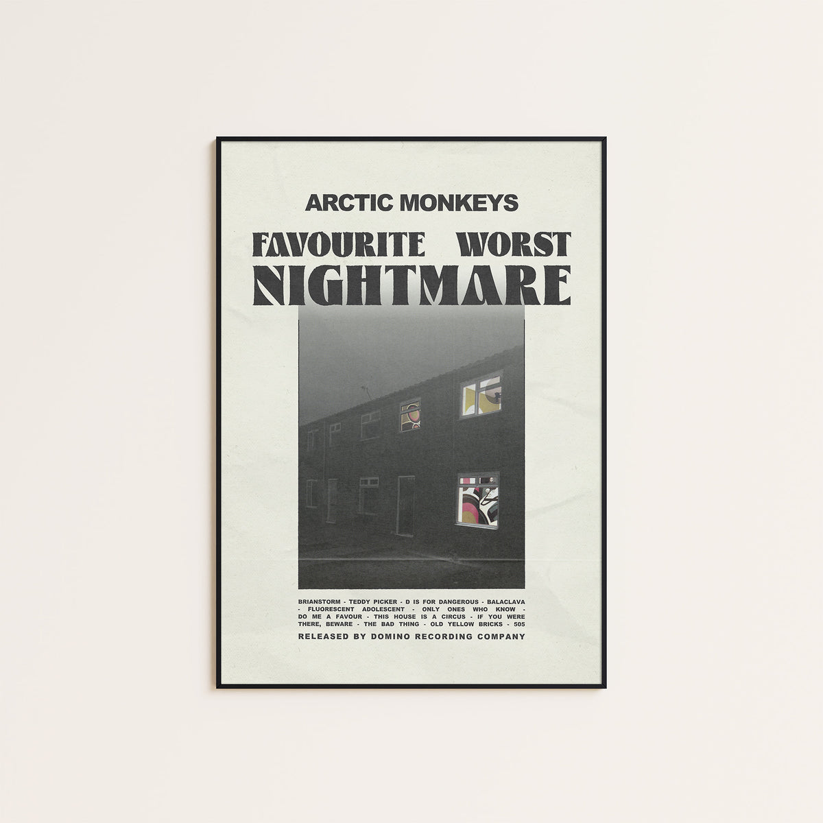 Arctic Monkeys Favourite Worst Nightmare newspaper poster — black frame display