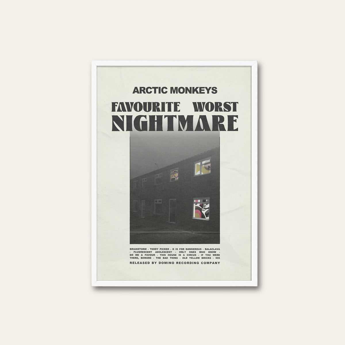 Arctic Monkeys Favourite Worst Nightmare newspaper poster — white frame