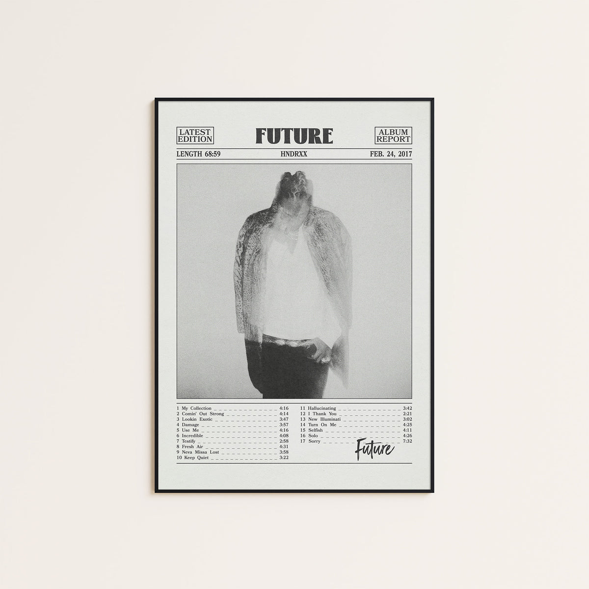 Future HNDRXX newspaper poster — black frame display