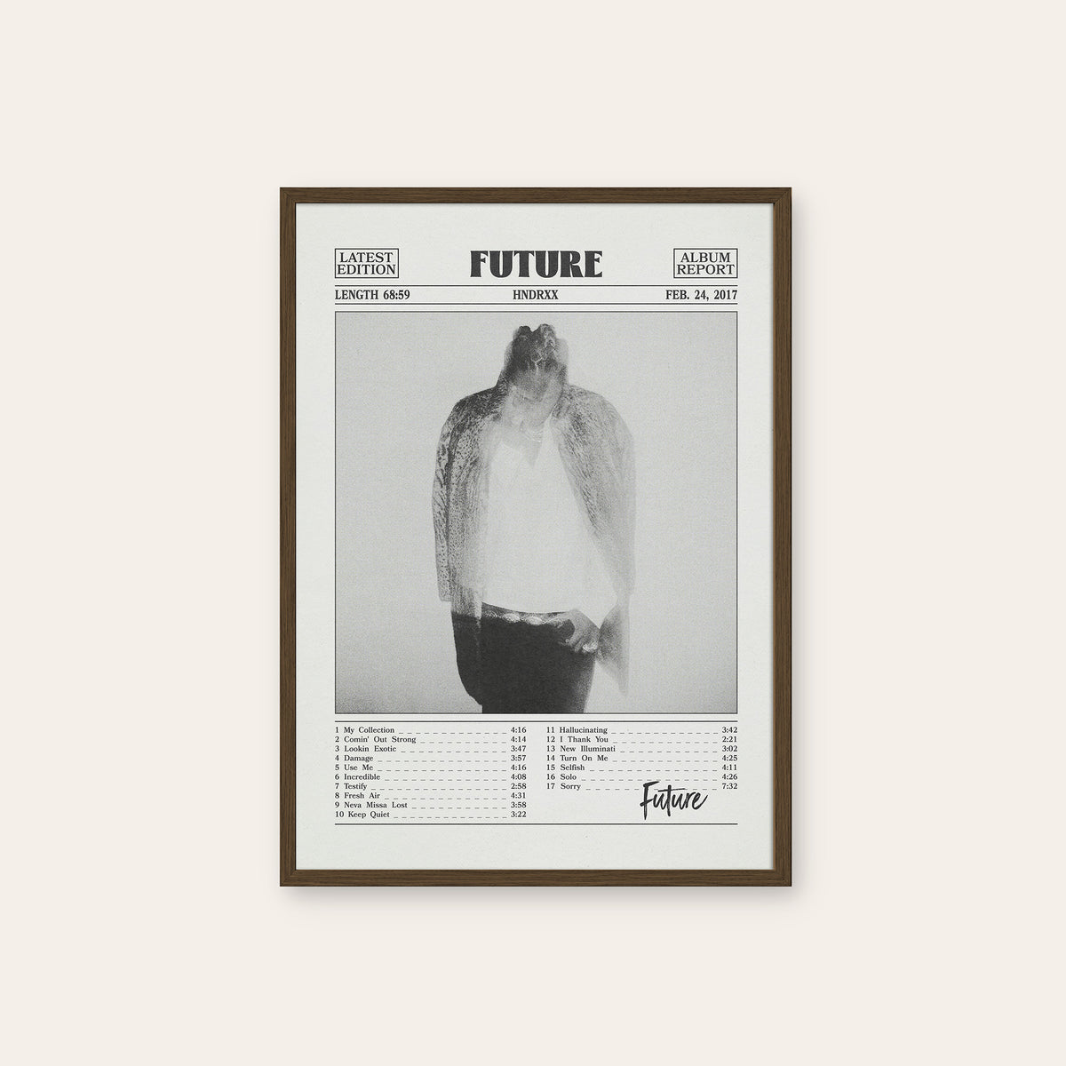 Future HNDRXX newspaper poster — dark wood frame