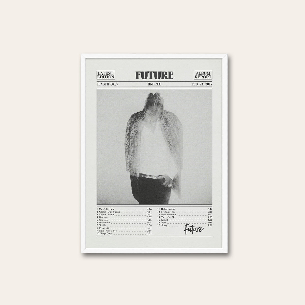Future HNDRXX newspaper poster — white frame