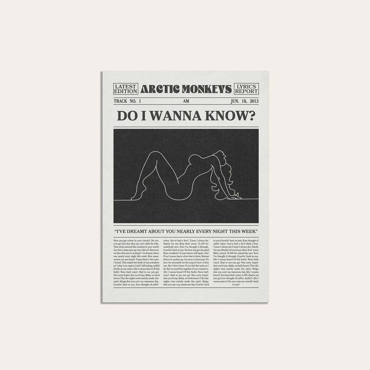 Arctic Monkeys Do I Wanna Know? newspaper poster — unframed print