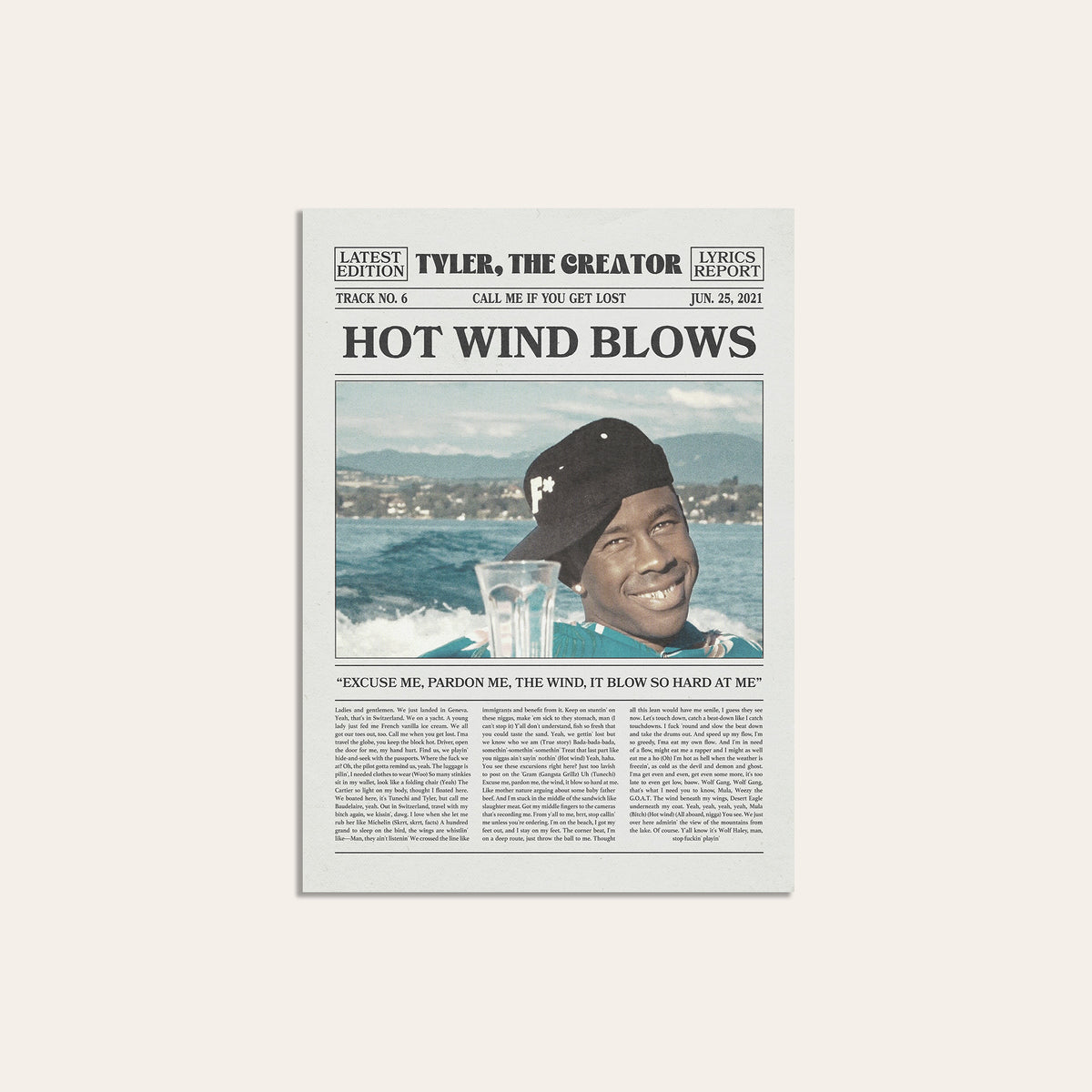 Tyler, the Creator Hot Wind Blows newspaper poster — unframed print