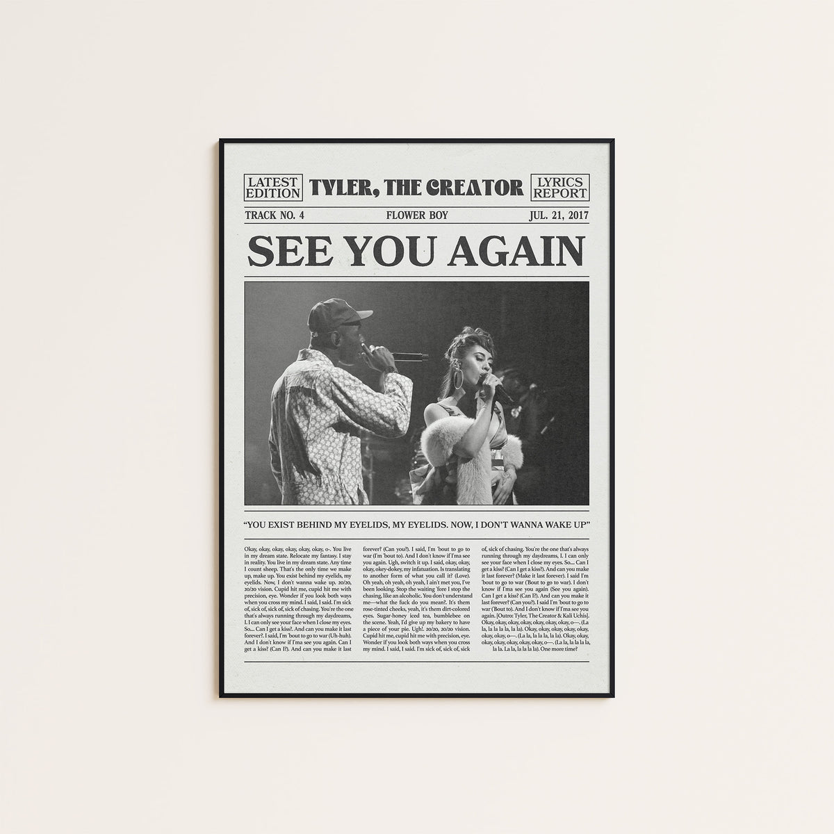 Tyler, the Creator See You Again newspaper poster, Duo — black frame display