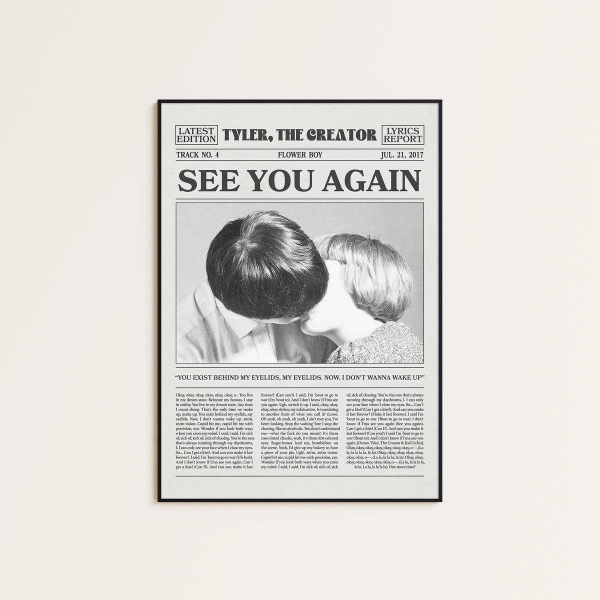Tyler, the Creator See You Again newspaper poster, Couple — black frame display