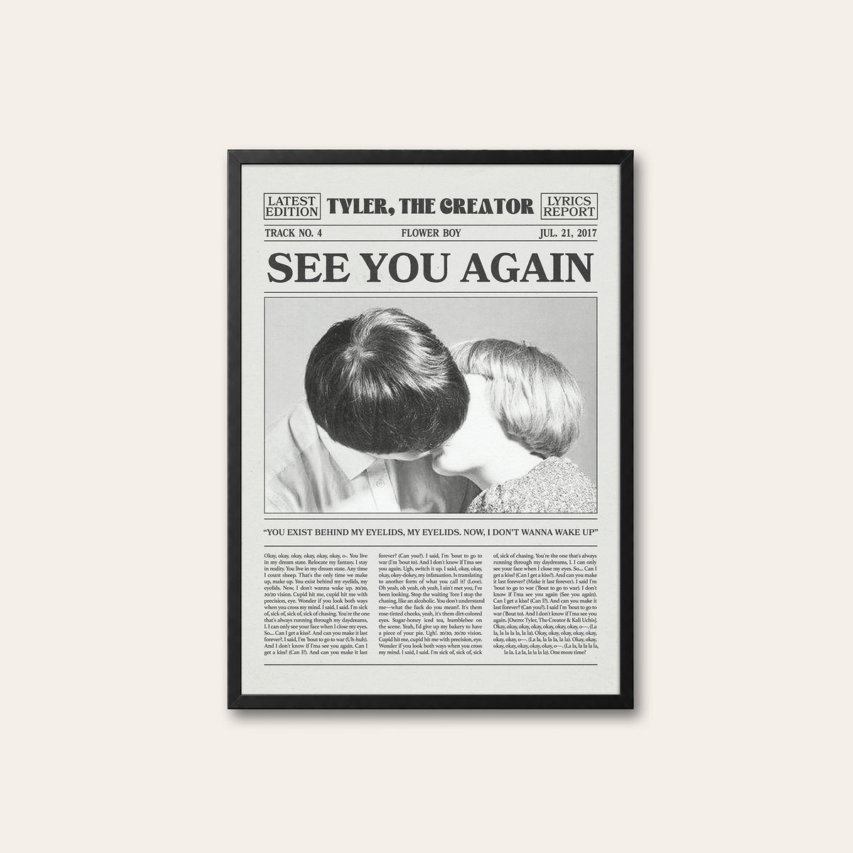Tyler, the Creator See You Again newspaper poster, Couple — black frame