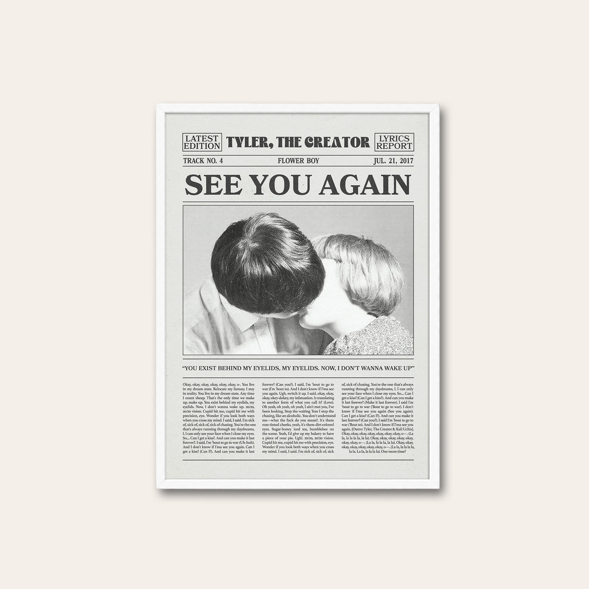 Tyler, the Creator See You Again newspaper poster, Couple — white frame