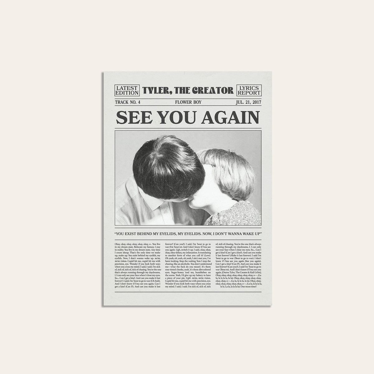 Tyler, the Creator See You Again newspaper poster, Couple — unframed print
