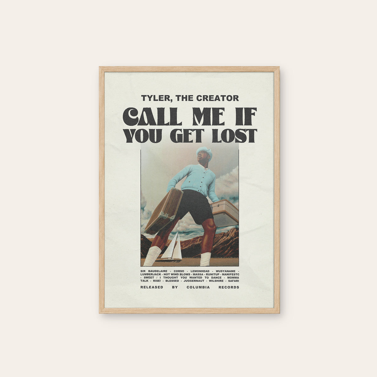 Tyler, the Creator Call Me If You Get Lost newspaper poster — natural wood frame