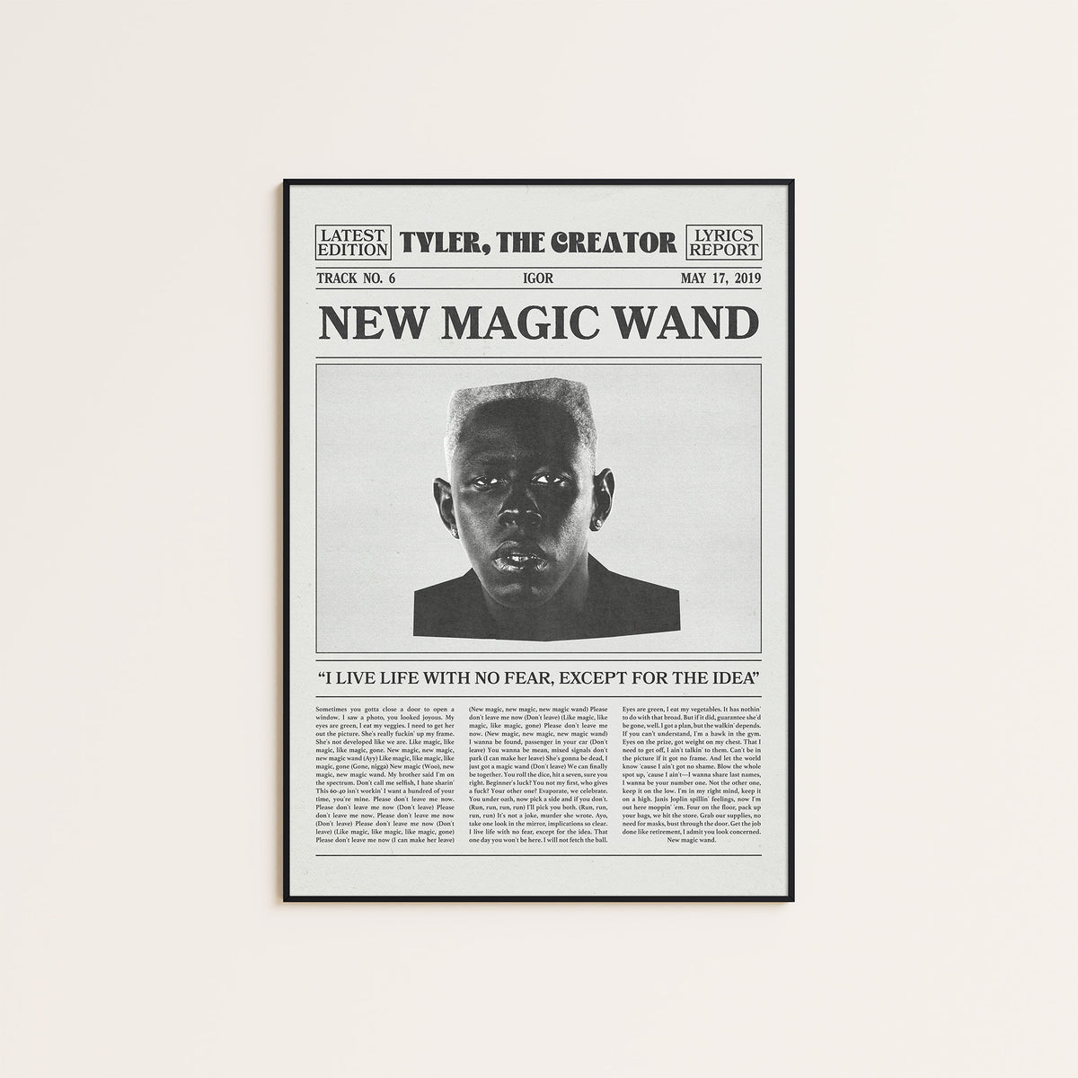 Tyler, the Creator New Magic Wand newspaper poster — black frame display