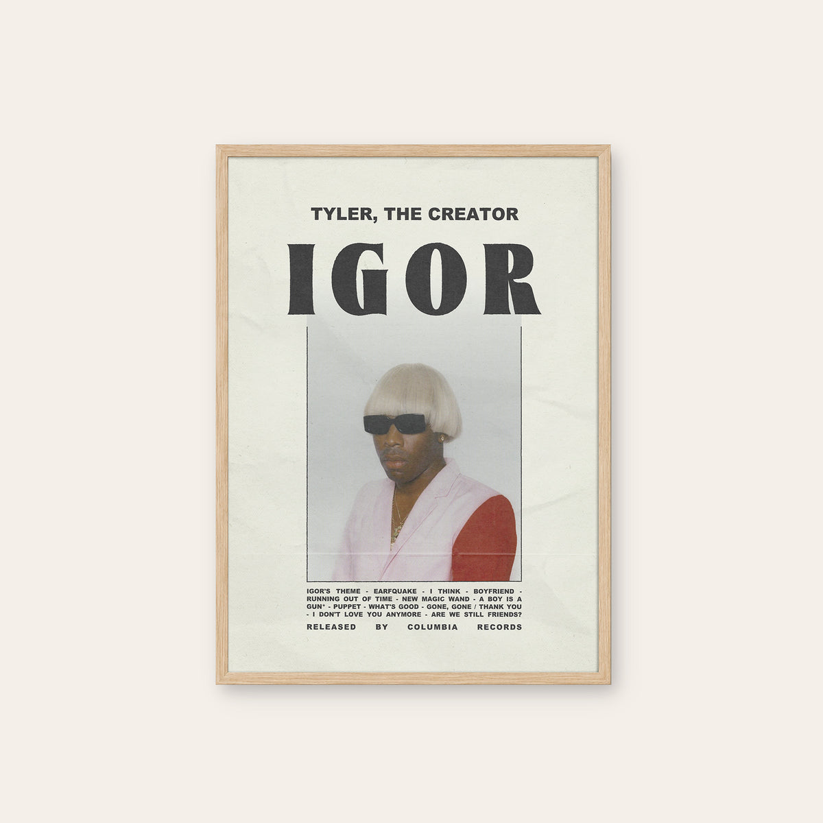 Tyler, the Creator Igor newspaper poster, Blond Portrait — natural wood frame
