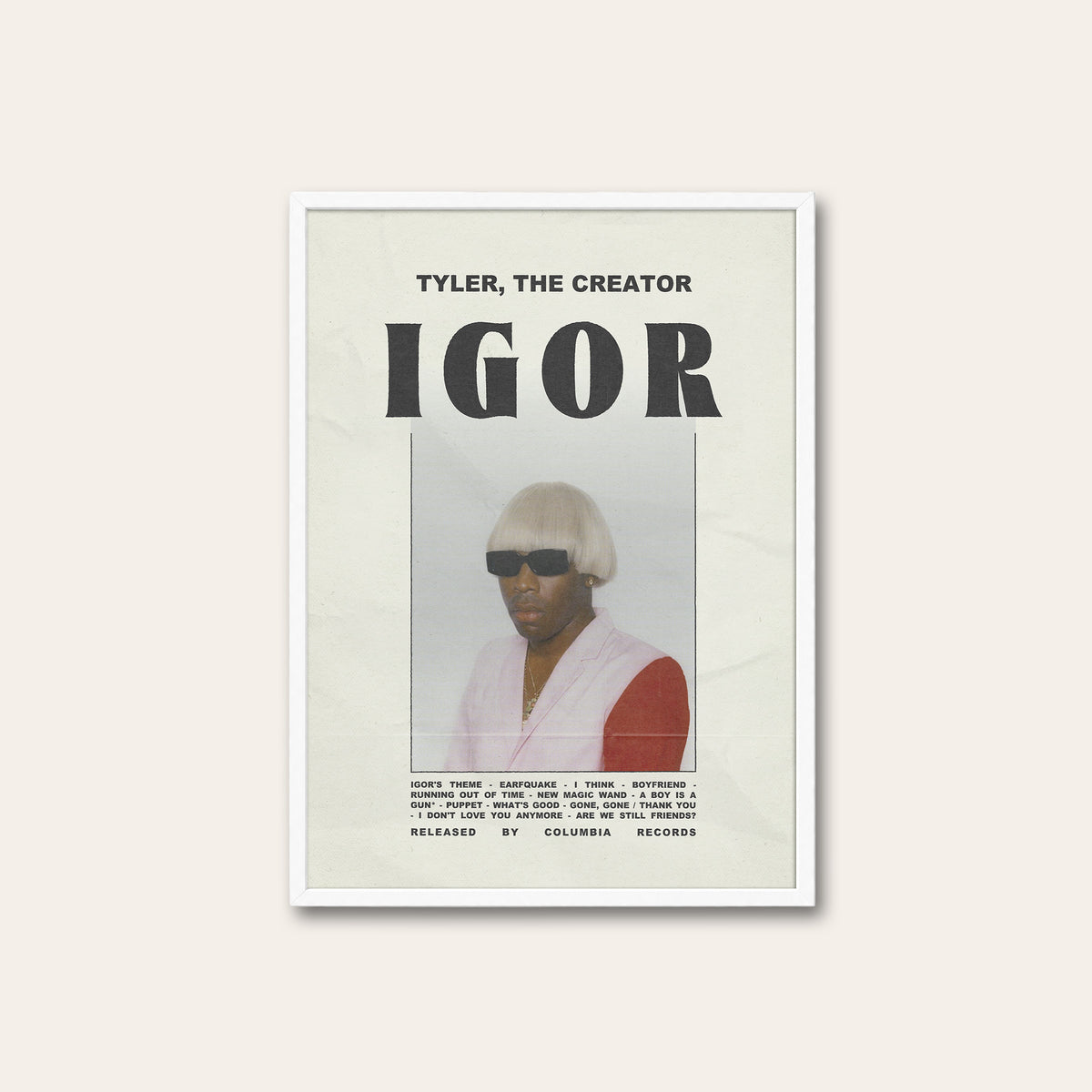Tyler, the Creator Igor newspaper poster, Blond Portrait — white frame