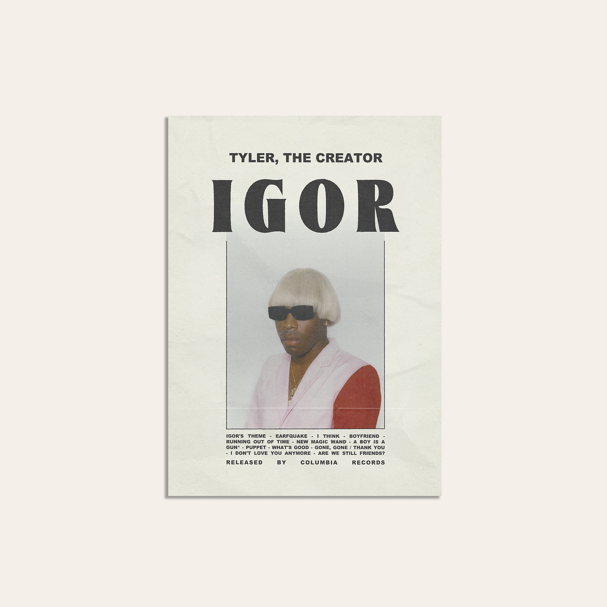 Tyler, the Creator Igor newspaper poster, Blond Portrait — unframed print