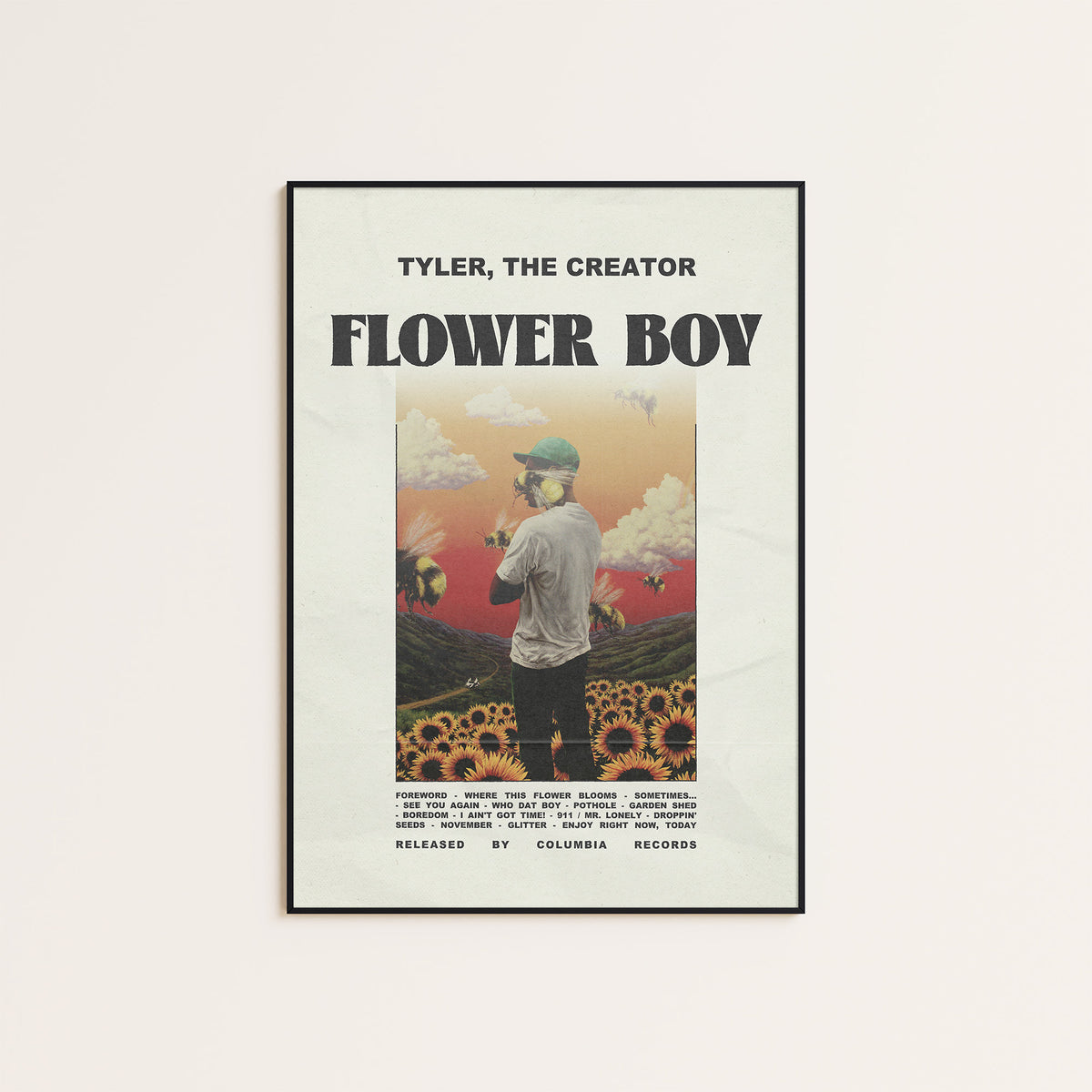 Tyler, the Creator Flower Boy newspaper poster — black frame display