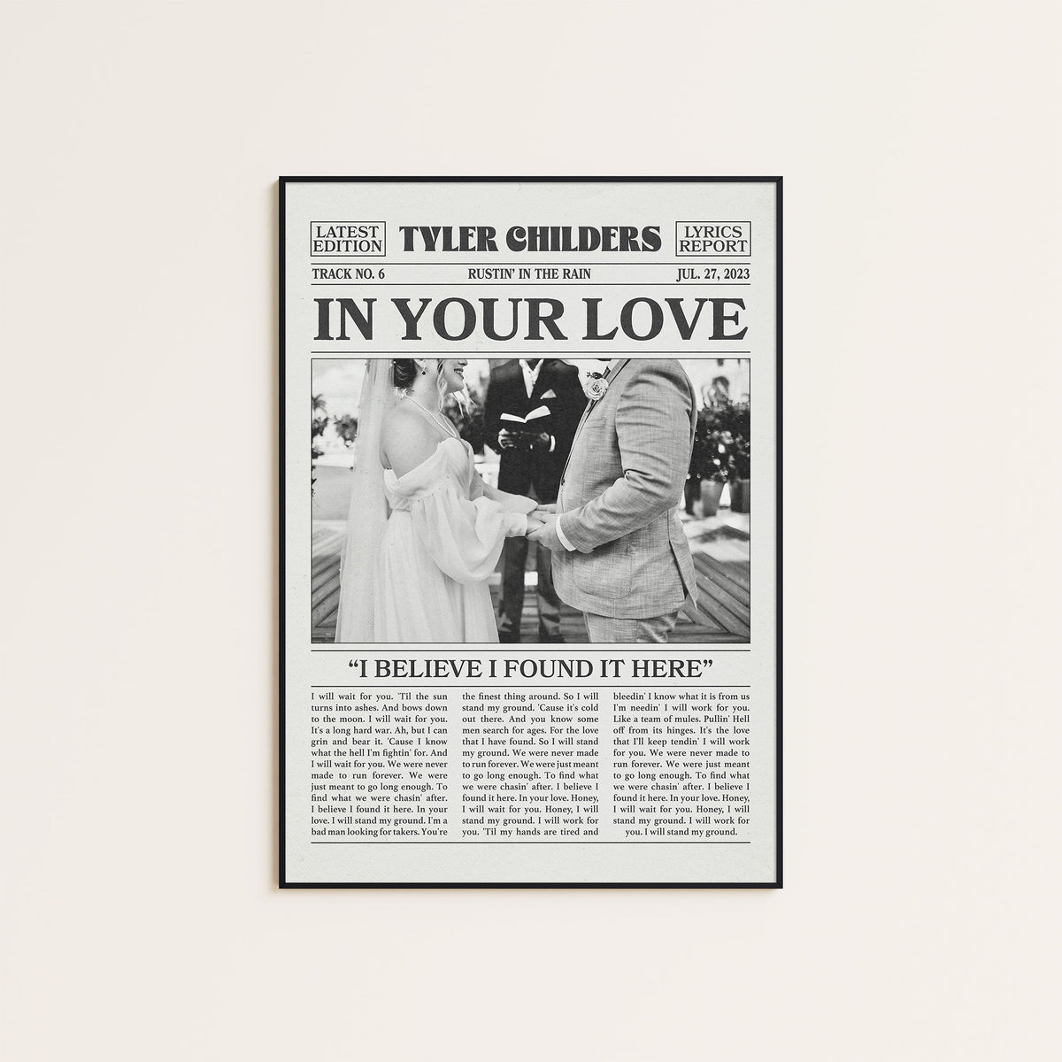 Tyler Childers In Your Love newspaper poster, Wedding — black frame display