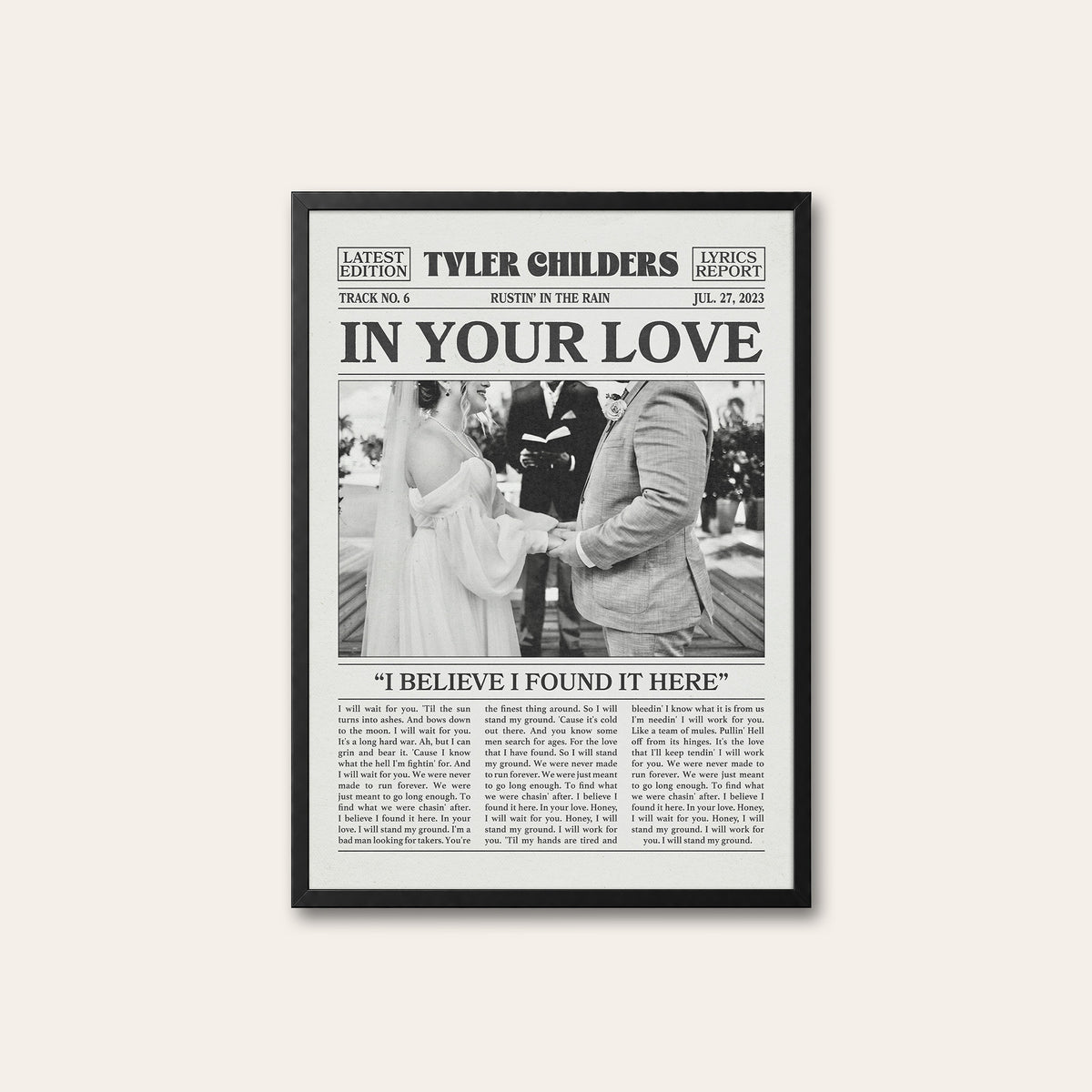 Tyler Childers In Your Love newspaper poster, Wedding — black frame