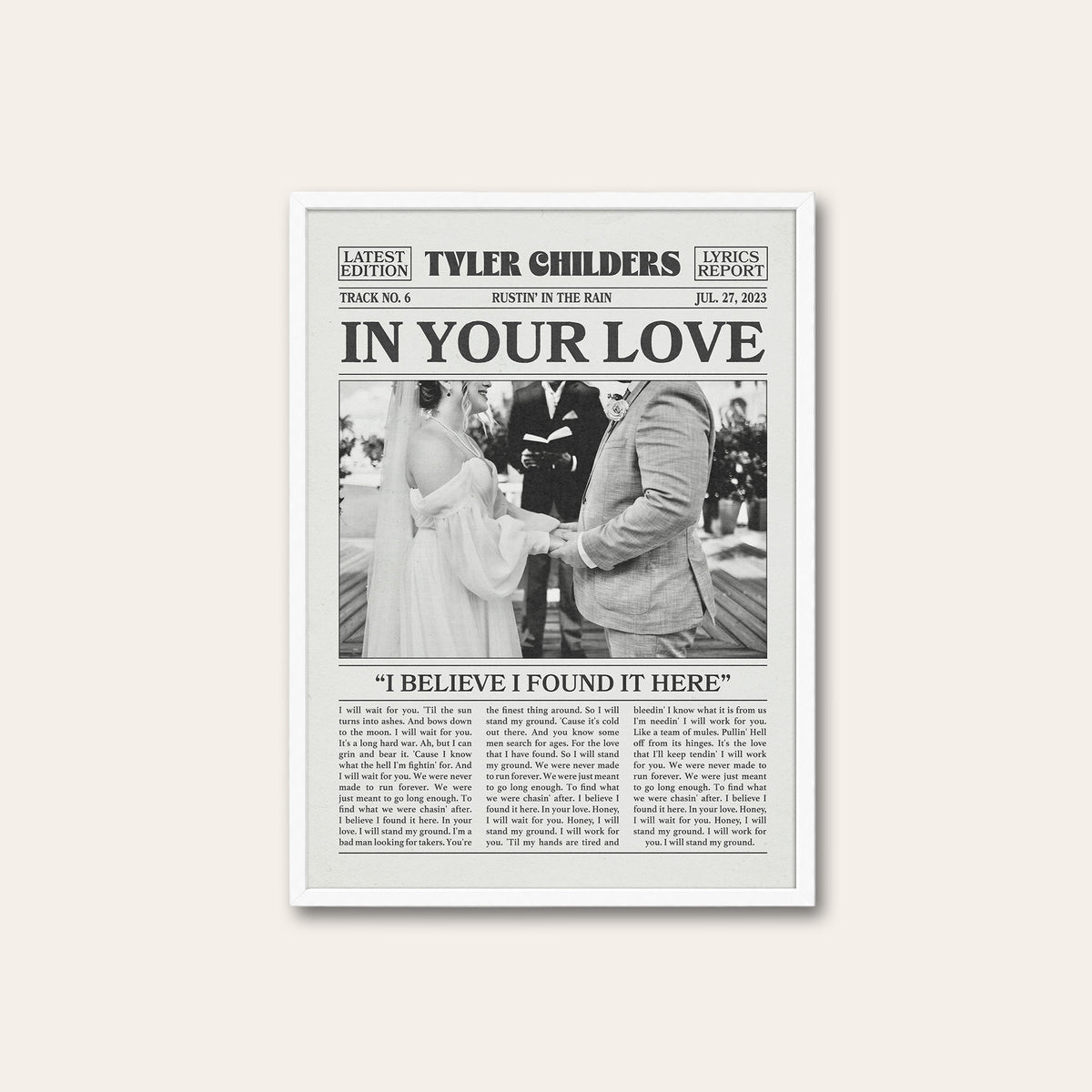 Tyler Childers In Your Love newspaper poster, Wedding — white frame