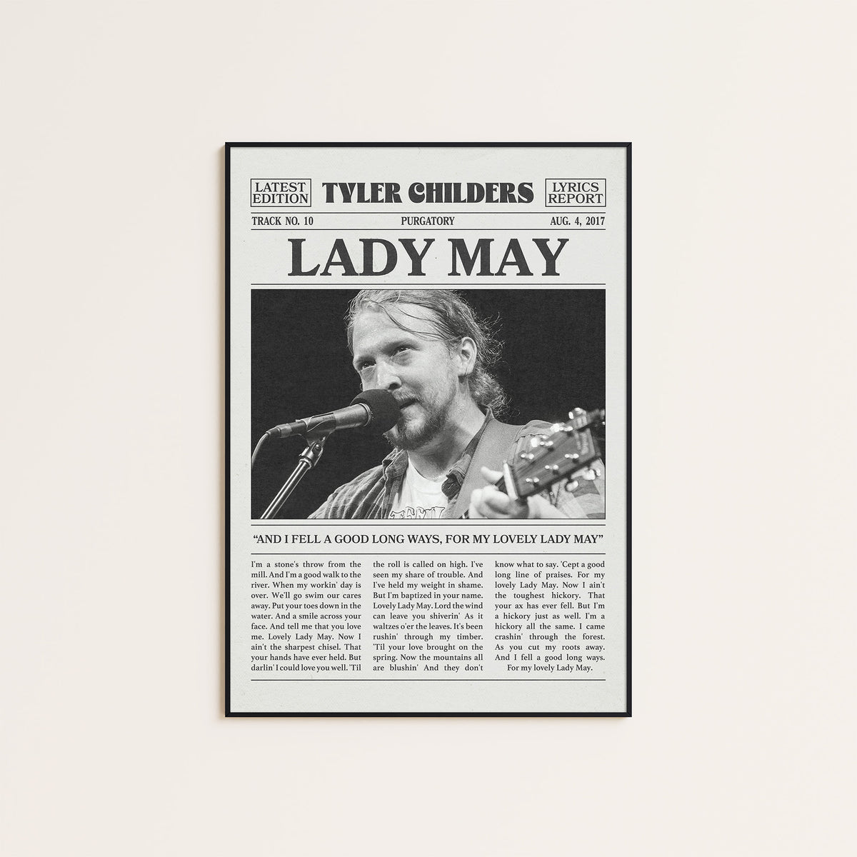 Tyler Childers Lady May newspaper poster — black frame display