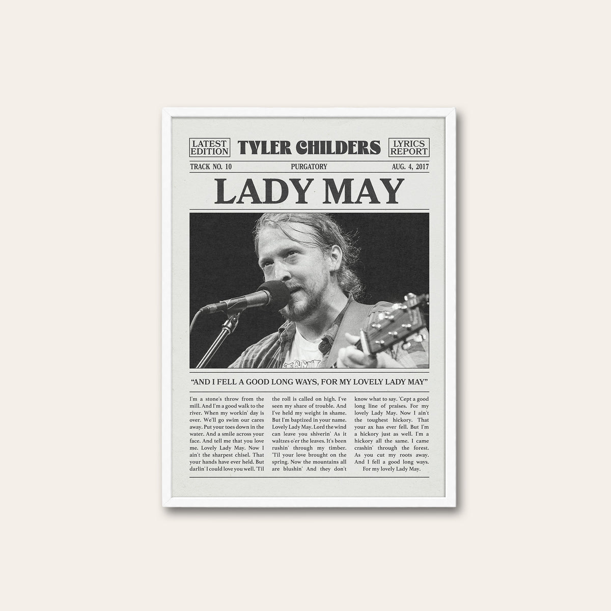 Tyler Childers Lady May newspaper poster — white frame