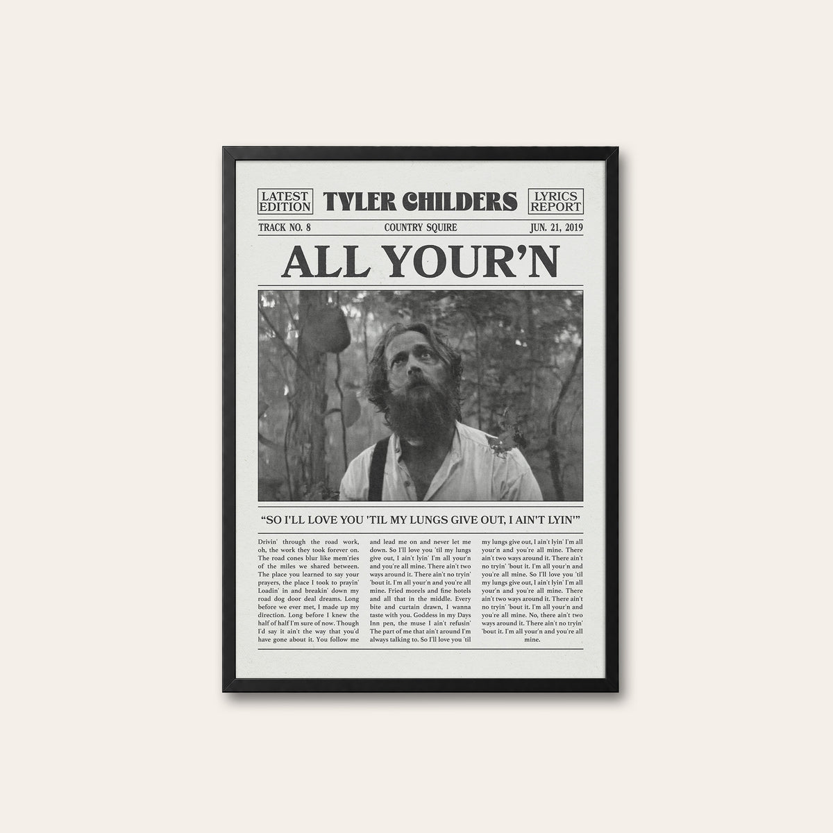 Tyler Childers All Your'n newspaper poster, Outdoor — black frame