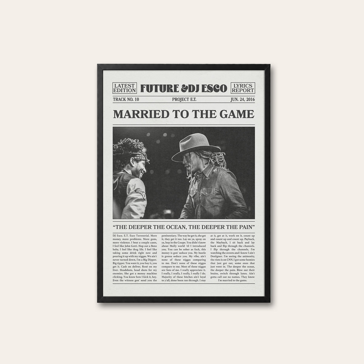 Future & DJ Esco Married to the Game newspaper poster — black frame