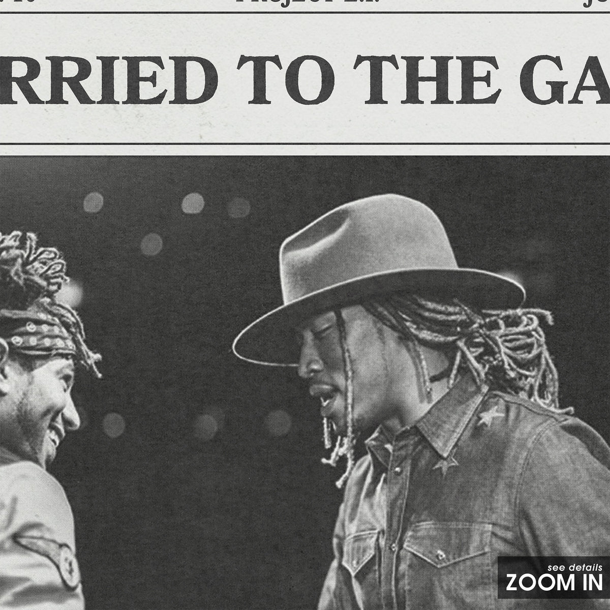 Future & DJ Esco Married to the Game newspaper poster — close-up detail