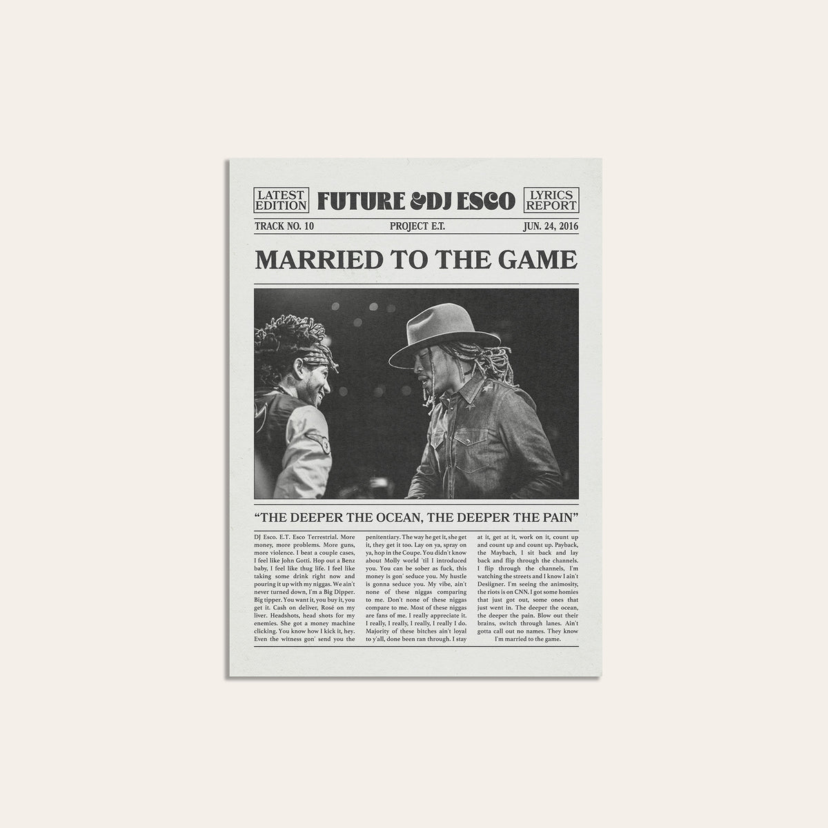 Future & DJ Esco Married to the Game newspaper poster — unframed print
