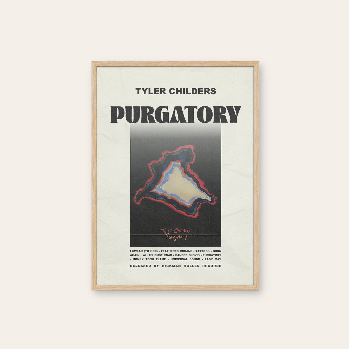 Tyler Childers Purgatory newspaper poster — natural wood frame
