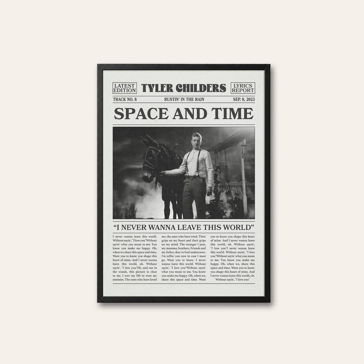 Tyler Childers Space and Time newspaper poster — black frame