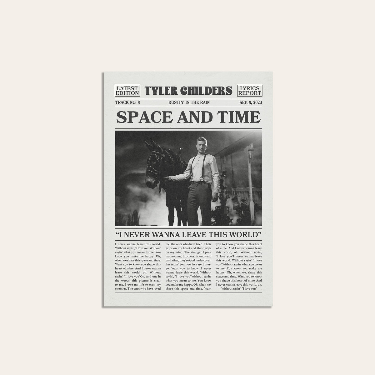 Tyler Childers Space and Time newspaper poster — unframed print