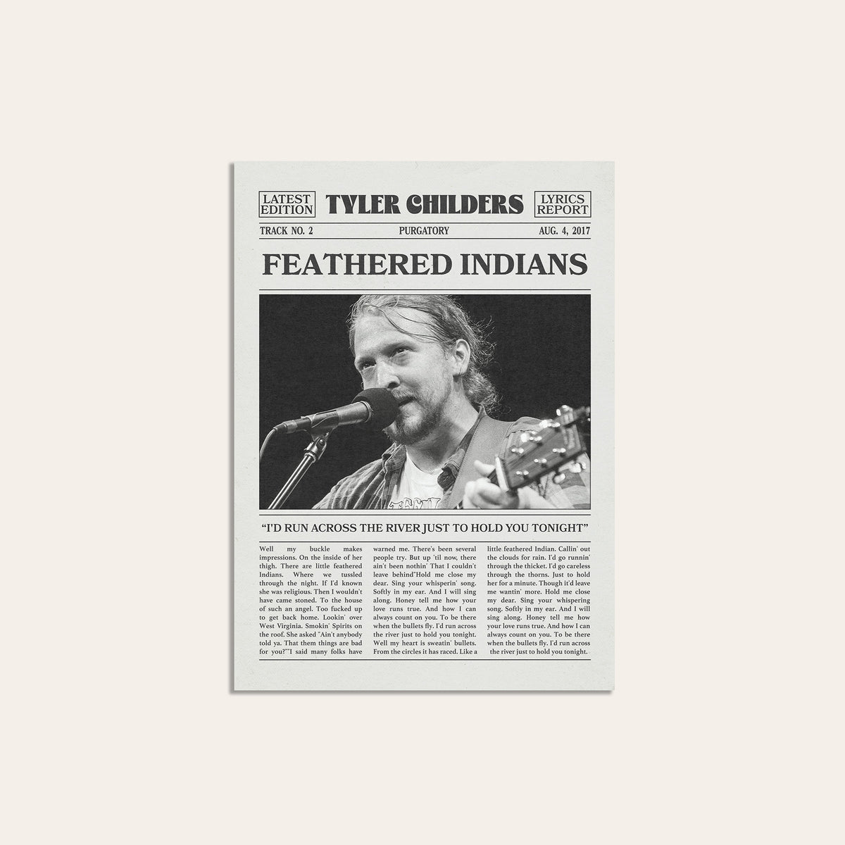 Tyler Childers Feathered Indians newspaper poster, Close-up — unframed print