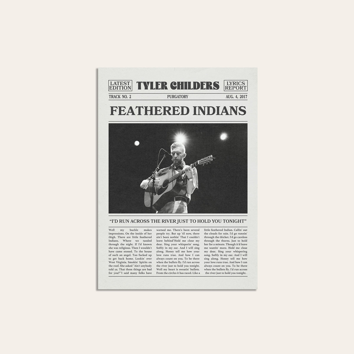 Tyler Childers Feathered Indians newspaper poster, Wide Stage — unframed print