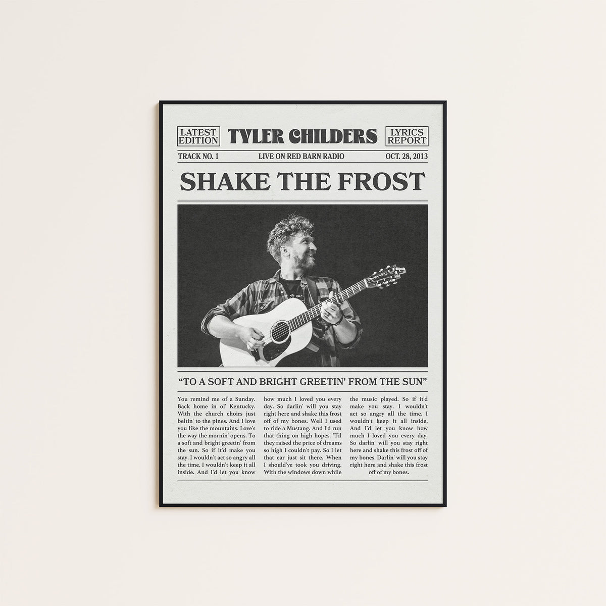 Tyler Childers Shake the Frost newspaper poster — black frame display