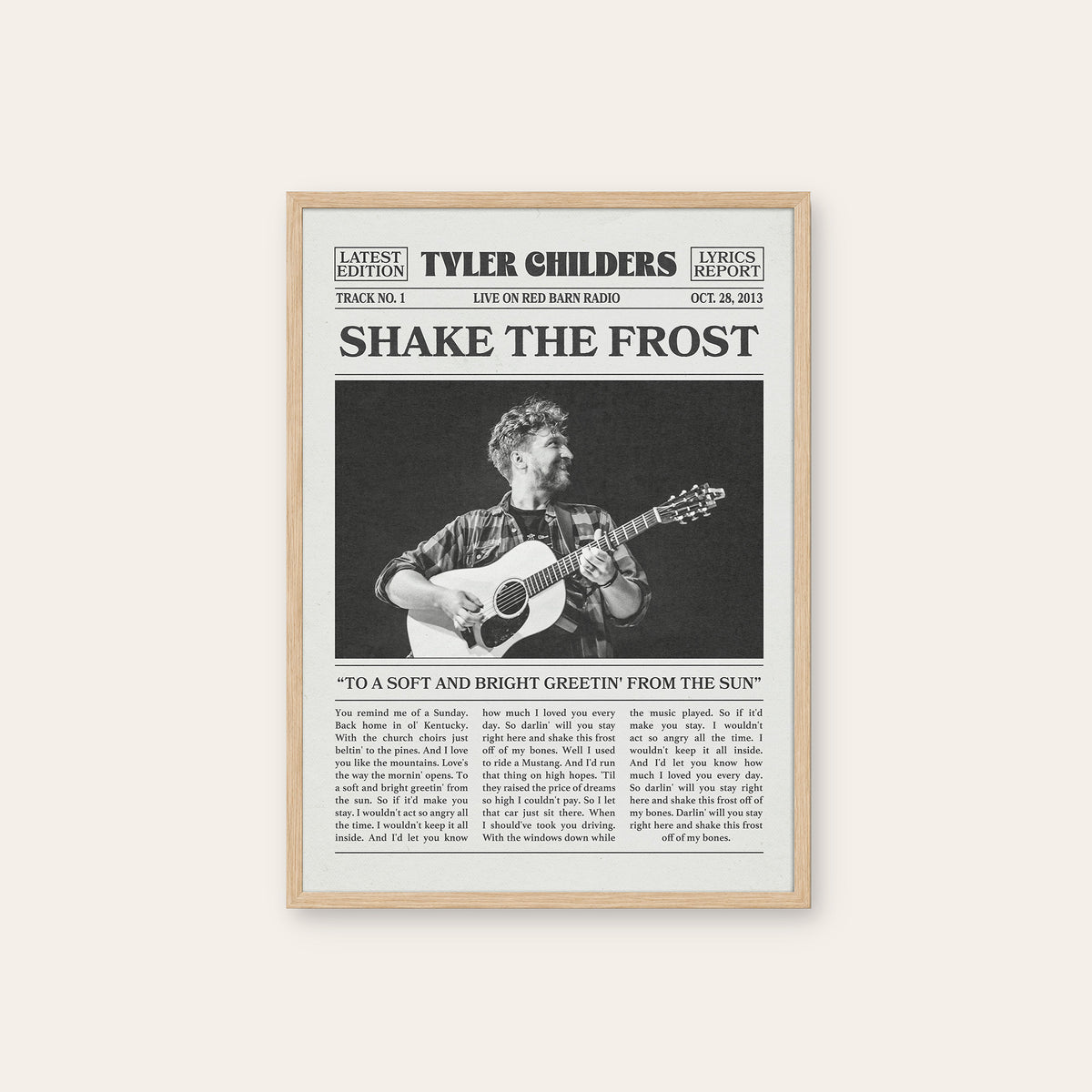 Tyler Childers Shake the Frost newspaper poster — natural wood frame