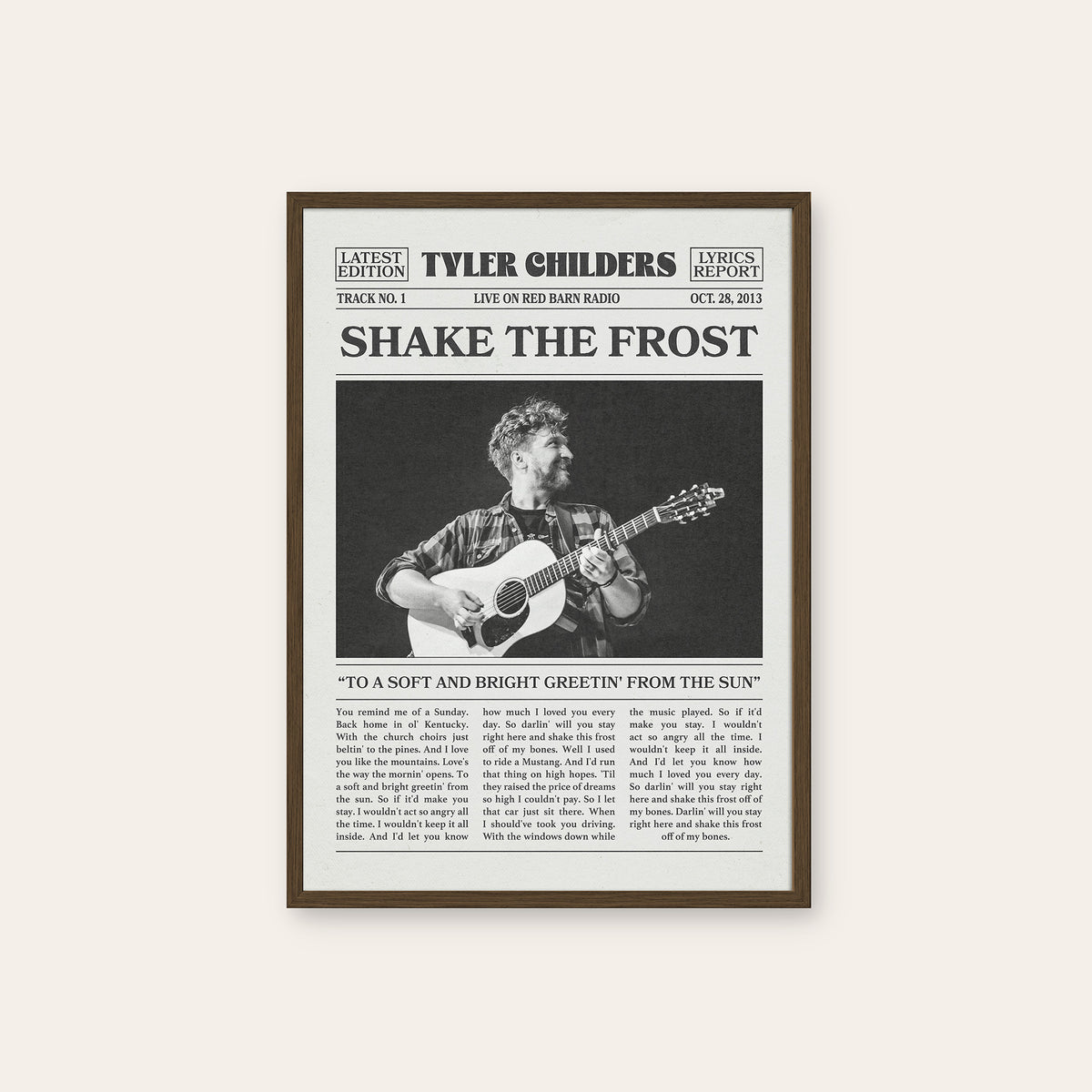 Tyler Childers Shake the Frost newspaper poster — dark wood frame