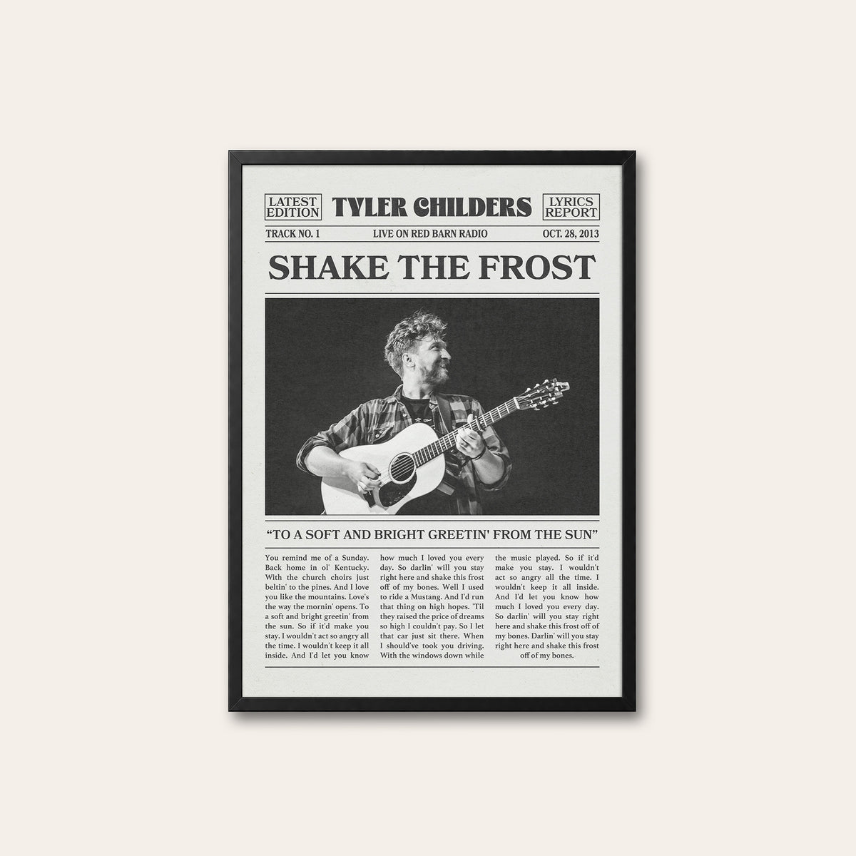 Tyler Childers Shake the Frost newspaper poster — black frame