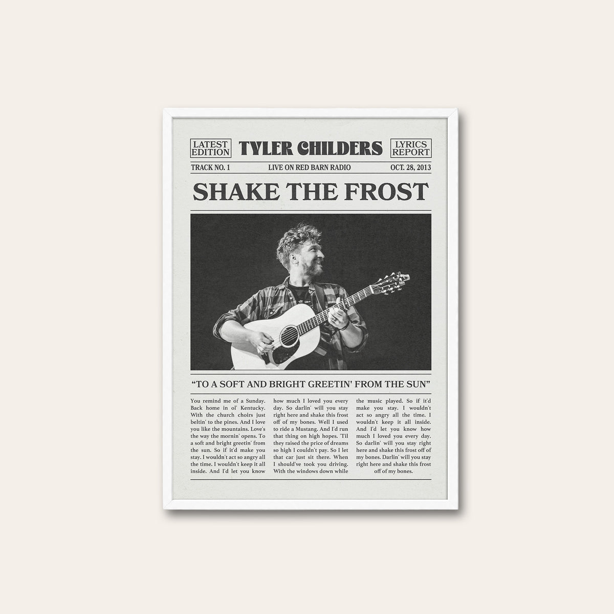 Tyler Childers Shake the Frost newspaper poster — white frame