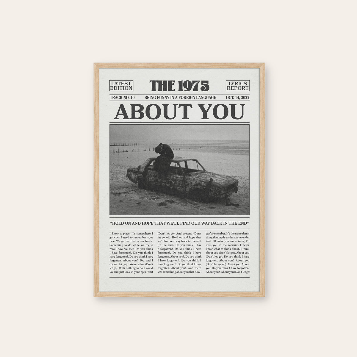 The 1975 About You newspaper poster — natural wood frame