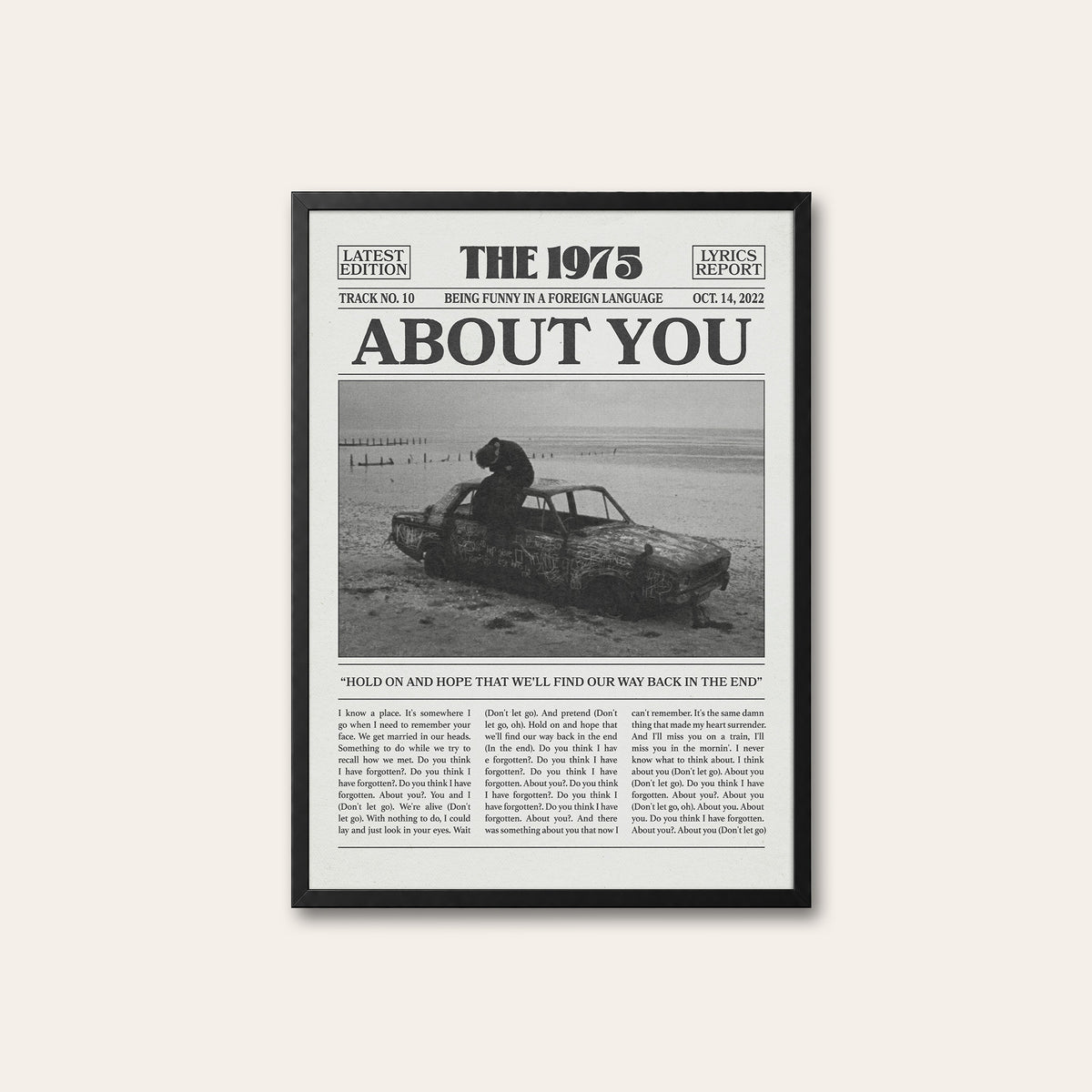 The 1975 About You newspaper poster — black frame