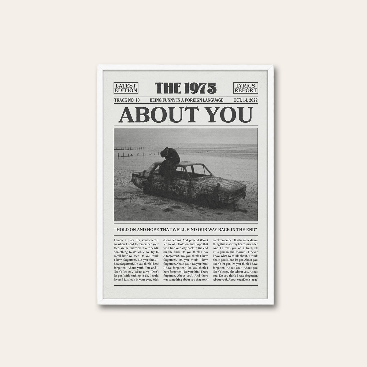 The 1975 About You newspaper poster — white frame