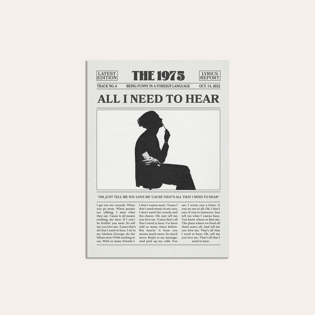 The 1975 All I Need to Hear newspaper poster, Silhouette — unframed print