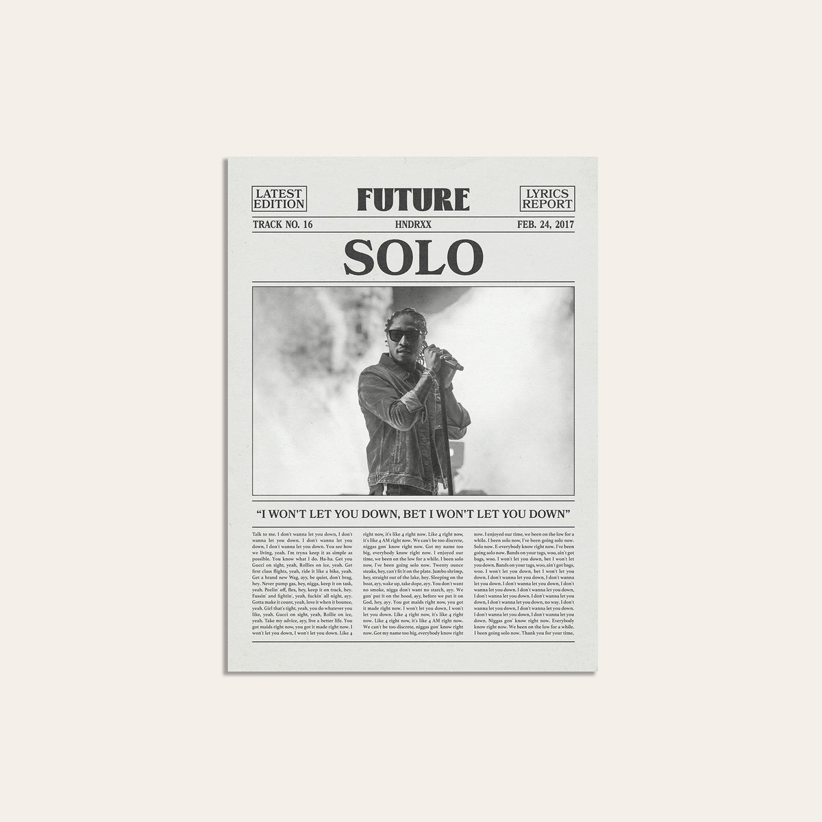 Future Solo newspaper poster — unframed print