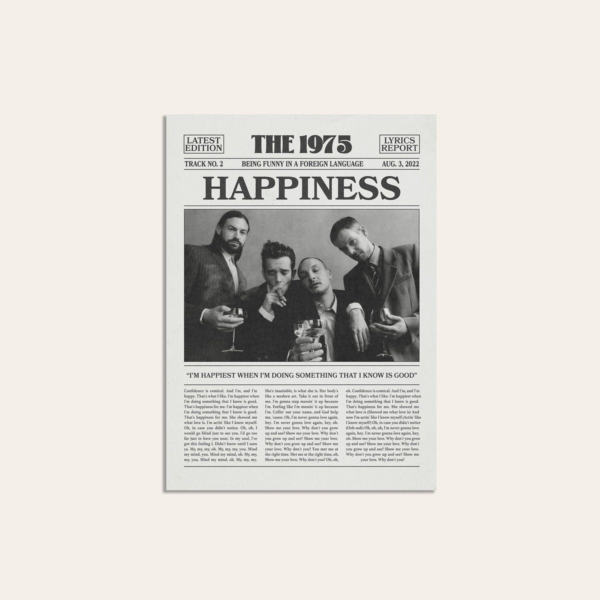 The 1975 Happiness newspaper poster — unframed print