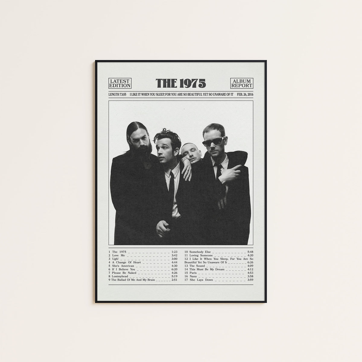 The 1975 I Like It When You Sleep album poster — black frame display