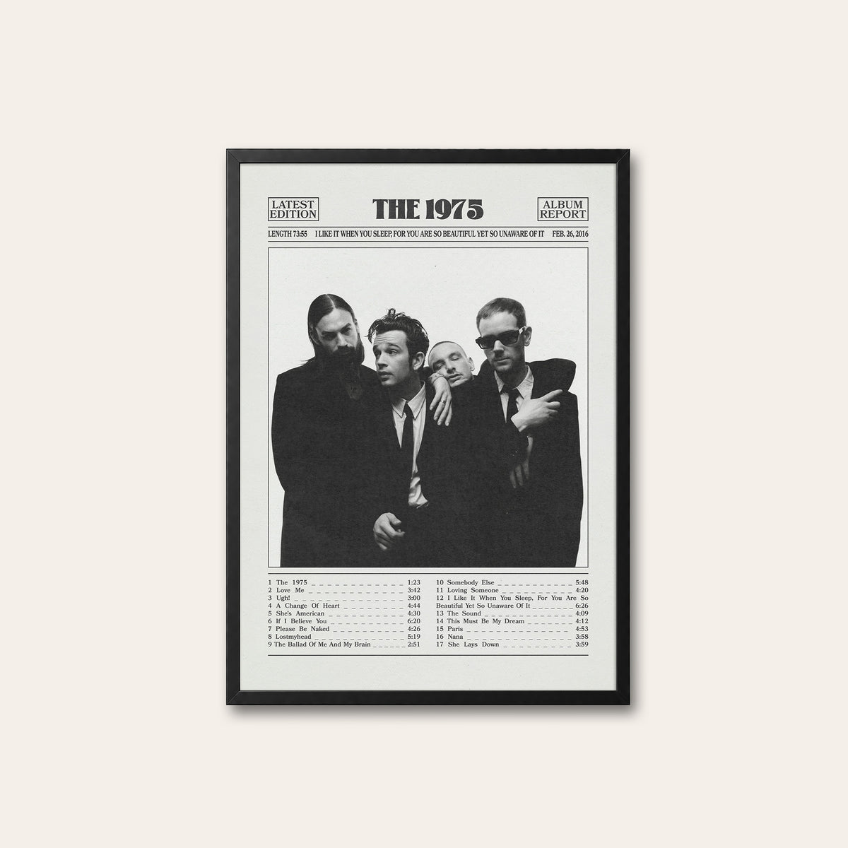 The 1975 I Like It When You Sleep album poster — black frame